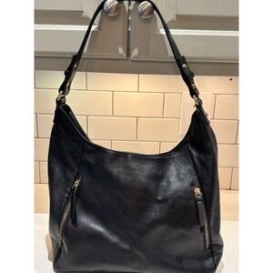 Ora Delphine Adele Satchel Handbag Black Pebbled Leather Purse Bag